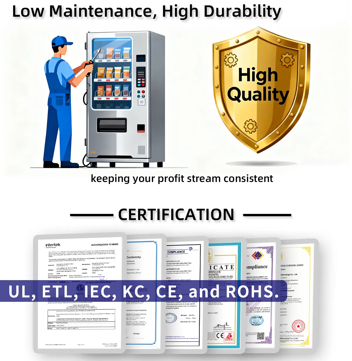 UNIUNO quality certification and durable vending machine service